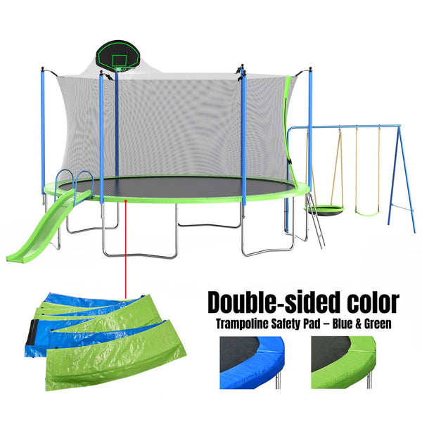 English Elm 12ft Backyard Trampoline with Slide Swings Basketball Hoop and Safety Enclosure Net W285S00022