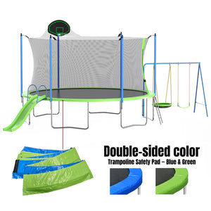 English Elm 14ft Backyard Trampoline Galvanized Steel Frame with Slide Swing Basketball Hoop W285S00023