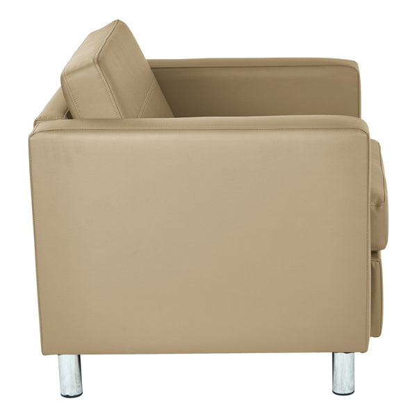 OSP Home Furnishings Pacific Club Armchair in Faux Leather with Chrome Legs for Modern Living Spaces Buff PAC51-R104