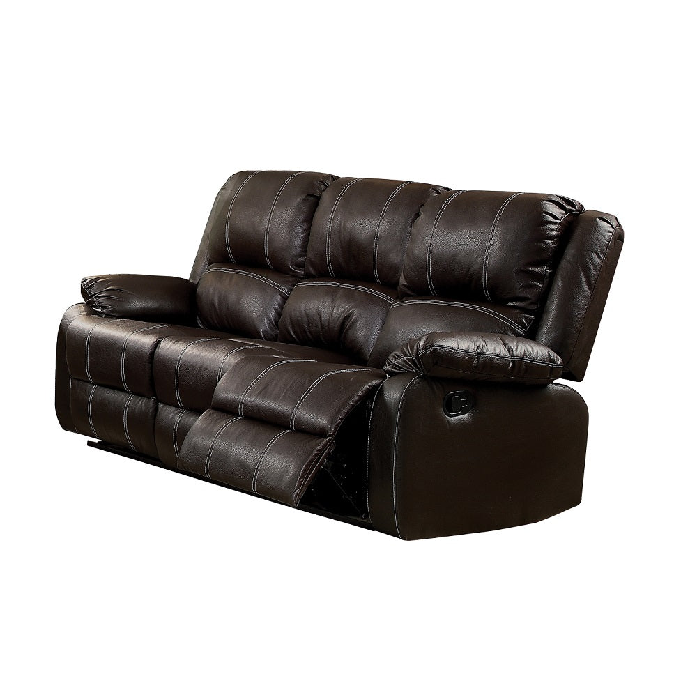 English Elm Zuriel Synthetic Leather Recliner Sofa with Pocket Springs, Pillow-Top Arms & Smooth Latch Recline Brown 77 L x 31 W x 26 H B2726P253075
