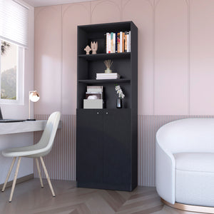 English Elm Sutton Engineered Wood 2-Door Bookcase with Open Shelves, Space-Saving Black Storage Cabinet, Easy Assembly B128P176163