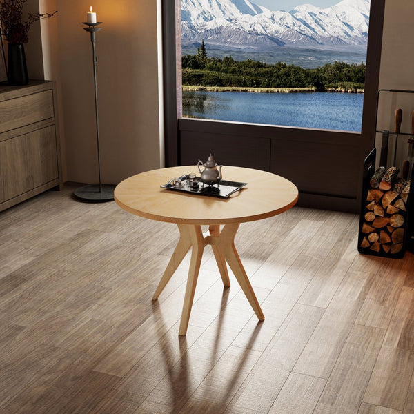 English Elm Mid-Century 39.4" Round Dining Table with Intersecting Wood Base, Oak Veneer, Sturdy Rubberwood Craftsmanship N842P315199N