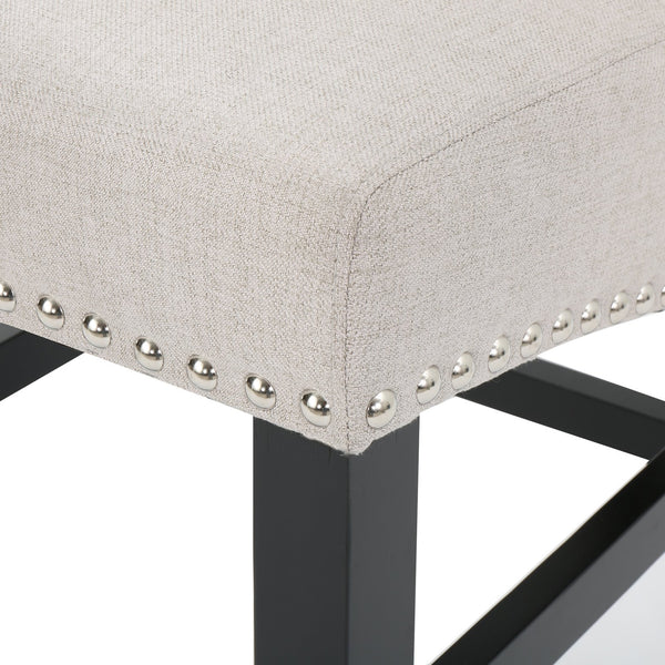 English Elm Christopher Knight Home® - 25" Contemporary Upholstered Counter Stools with Nailhead Trim, Wheat Fabric, Black Legs, Foam Comfort (Set of 2) N780P278314B
