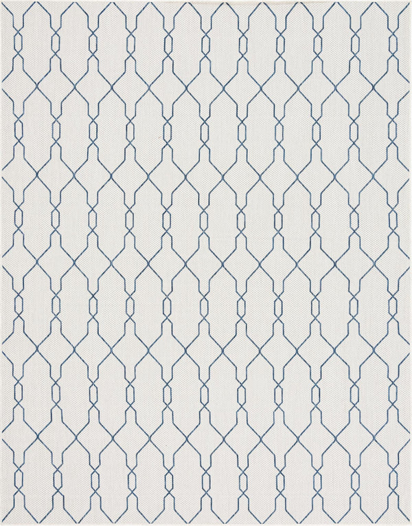 Unique Loom Outdoor Trellis Links Trellis Machine Made Trellis Rug Ivory, Navy Blue 9' 0" x 12' 0"