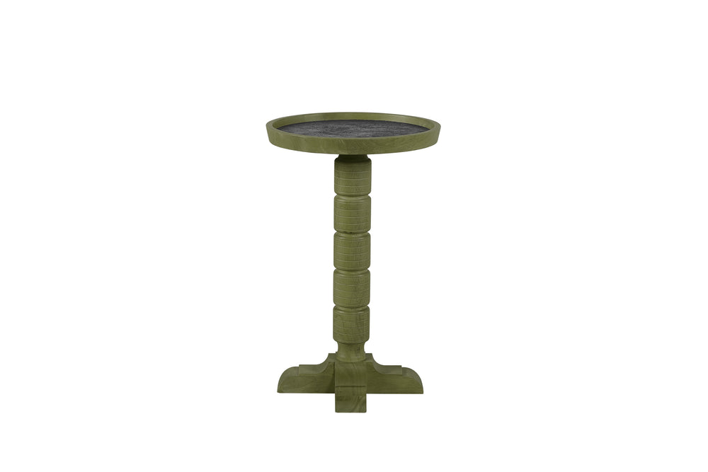 English Elm Spot Pedestal Accent Table with Turned Base and Sculpted Feet for Cozy Living Spaces Green+Dark Green B2699P447491