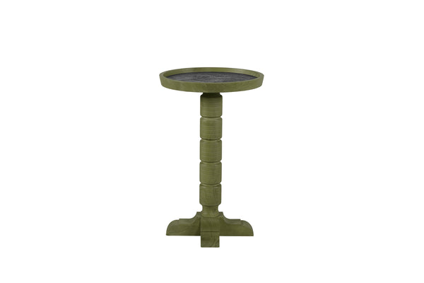English Elm Spot Pedestal Accent Table with Turned Base and Sculpted Feet for Cozy Living Spaces Green+Dark Green B2699P447491
