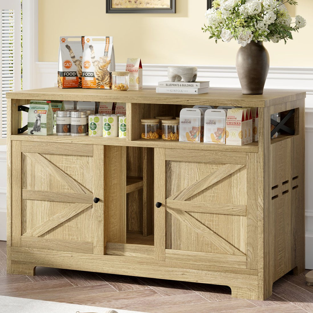 English Elm GO Double Cat Litter Box Enclosure Furniture Table for 2 Cats — Farmhouse Hidden Washroom, Brown N704P270702D