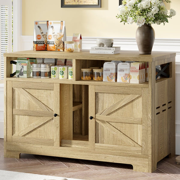 English Elm GO Double Cat Litter Box Enclosure Furniture Table for 2 Cats — Farmhouse Hidden Washroom, Brown N704P270702D