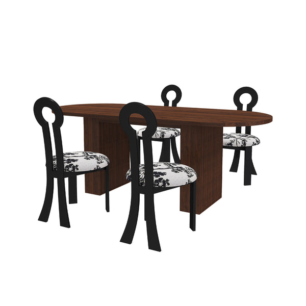 English Elm 62.9" Oval Walnut Veneer Dining Table Seats Six Modern Farmhouse Waterproof Surface W2700S00146