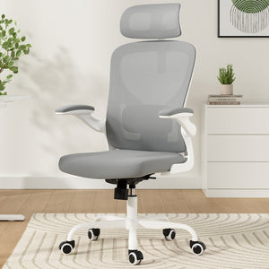 English Elm Ergonomic Office chair with adjustable headrest and lumbar support, breathable mesh, space-saving design Gray,White T3623P368561