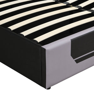 English Elm Modern Cyberpunk Queen Platform Bed Hydraulic Storage Pu Upholstered Gaming Frame Black+ Gray SF000205AAE