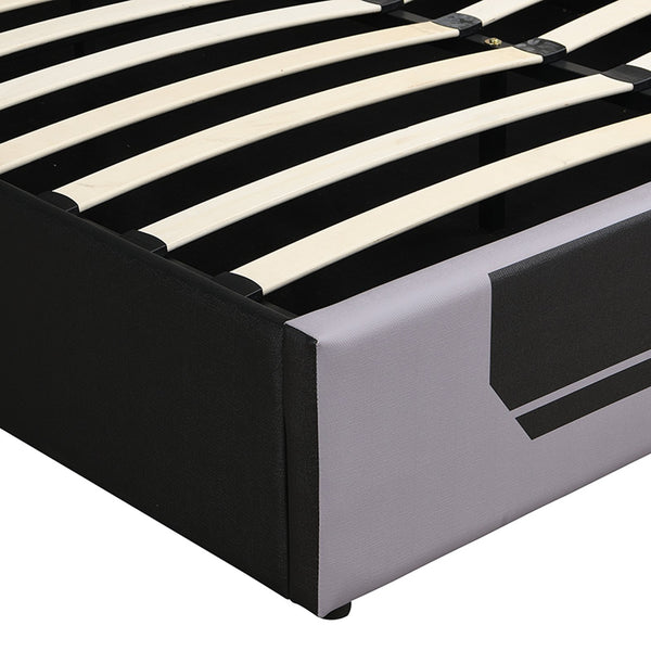 English Elm Modern Cyberpunk Queen Platform Bed Hydraulic Storage Pu Upholstered Gaming Frame Black+ Gray SF000205AAE