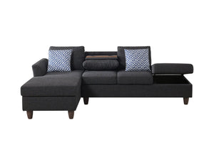 English Elm Hidden Compartment Modular Sectional with Pull Out Drawer and Coordinated Accent Pillows Black+ Gray B2730S00062