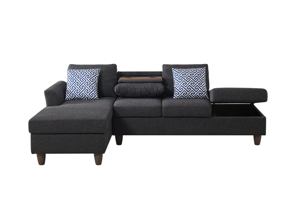 English Elm Hidden Compartment Modular Sectional with Pull Out Drawer and Coordinated Accent Pillows Black+ Gray B2730S00062