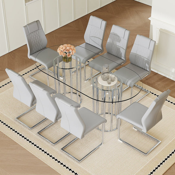 English Elm Black Wood Grain Mdf Dining Table Set Seats Four with Suede Upholstered Chairs Light Gray,Silver,Transparent W1151S04737