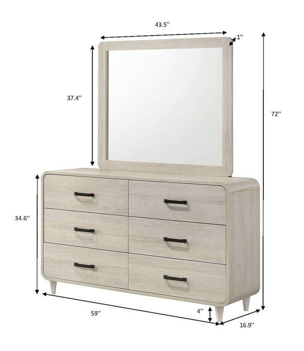 English Elm 1pc Modern Geometric Chest of Drawers with High-Gloss Finish, Sleek Hardware, Spacious Storage and Style Antique White 62 L x 19.9 W x 33.7 H B2741P323555