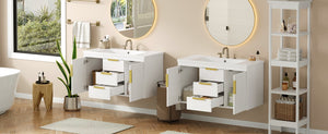 English Elm 72'' Wall Mounted Bathroom Vanity with 4 Drawers & Double Cabinets, Waterproof MDF, Smooth Slide Rails White N710SS00009K