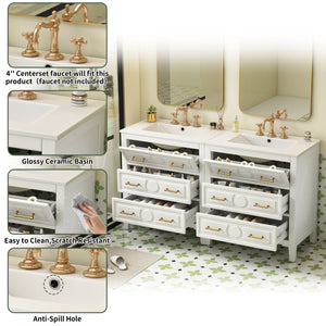 English Elm 60'' Bathroom Vanity Set With Elegant Ceramic Sink, Soft-Close Drawers, Solid Wood Frame Storage Solution N710SS00003K