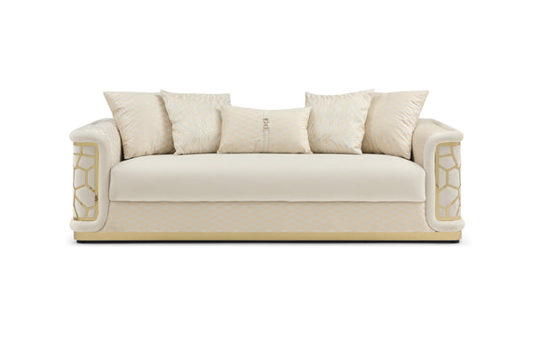 English Elm Talia Sofa with Kiln-Dried Hardwood Frame, Patterned Accents & Gloss Brass Trim for Modern Living Room Ivory 35 L x 26 W x 92 H B078P301556