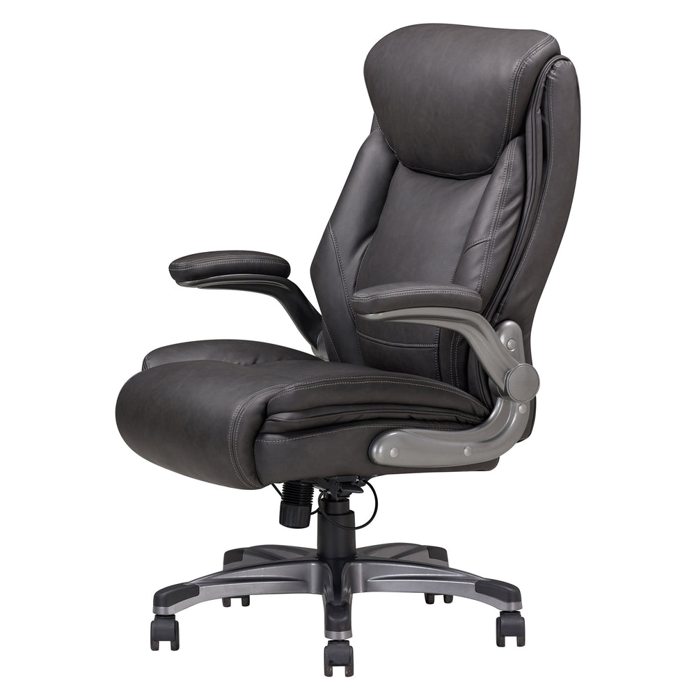 English Elm Modern Ergonomic Executive Office Chair Gray Bonded Leather Mesh Texture Adjustable Armrests Wheels B2741P281461