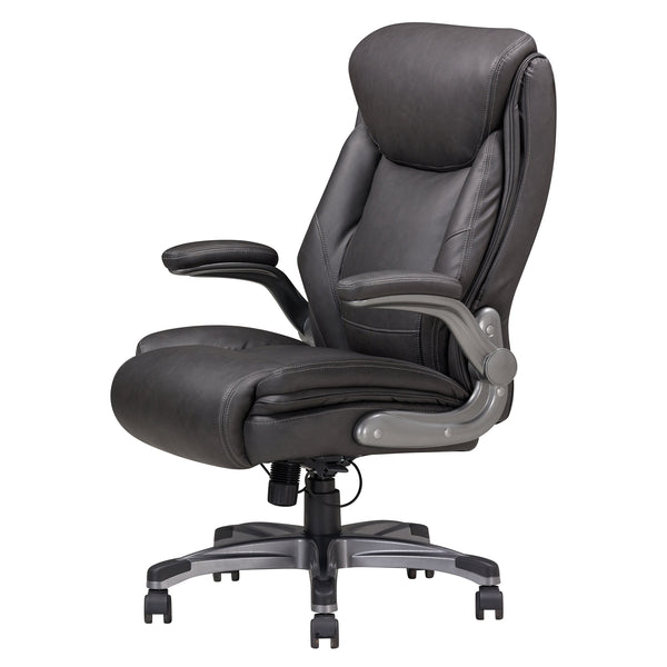 English Elm Modern Ergonomic Executive Office Chair Gray Bonded Leather Mesh Texture Adjustable Armrests Wheels B2741P281461