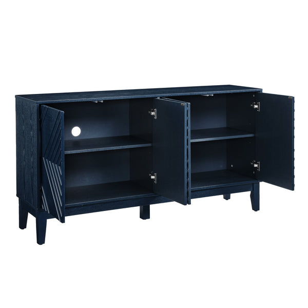 English Elm 60.5'' Buffet Cabinet with Fluted Geometric Doors, Mid-Century Sideboard with Adjustable Shelves & Outlet Holes Bear,Blue W1801P288507