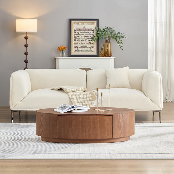 English Elm Modern Oval Coffee Table Matte Finish Mdf Frame with Storage Drawer for Living Room Dark Walnut W2085P384570