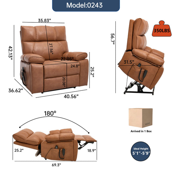 English Elm Orange Leatheraire Dual Motor Power Lift Recliner with Massage Heat and Lumbar W1803P340283