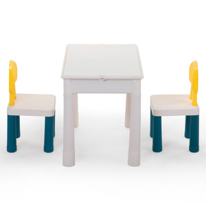 English Elm All-in-One Kids Activity Table set with 2 chairs, 100 DIY blocks, slides, storage & cushions for toddlers W2181P362367