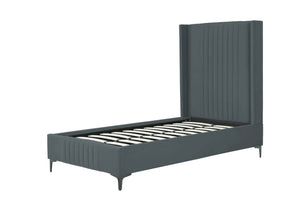 English Elm Promenade Upholstered Velvet Twin Bed with Vertical Stitched Headboard, Solid Slats, No Box Spring Needed Grey B365S00052