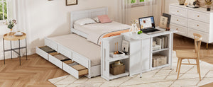 English Elm Twin Multifunctional Wood Platform Bed with Built-In Desk, Trundle & 3 Drawers for Small Spaces White 44.3 L x 23.1 W x 9 H N733S212832K