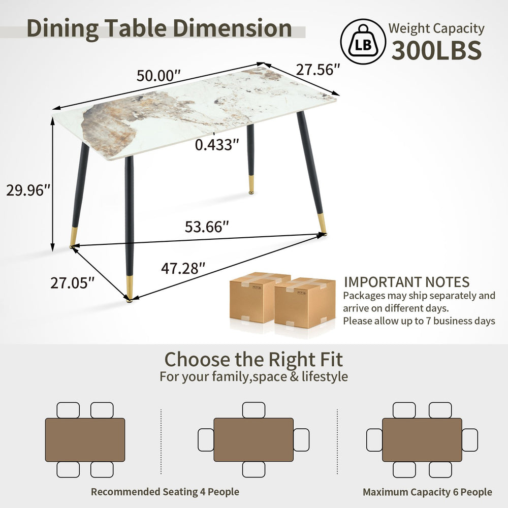 English Elm Modern Sintered Stone Rectangular Dining Table with Metal Legs for Four Seats Light Beige W3493S00013