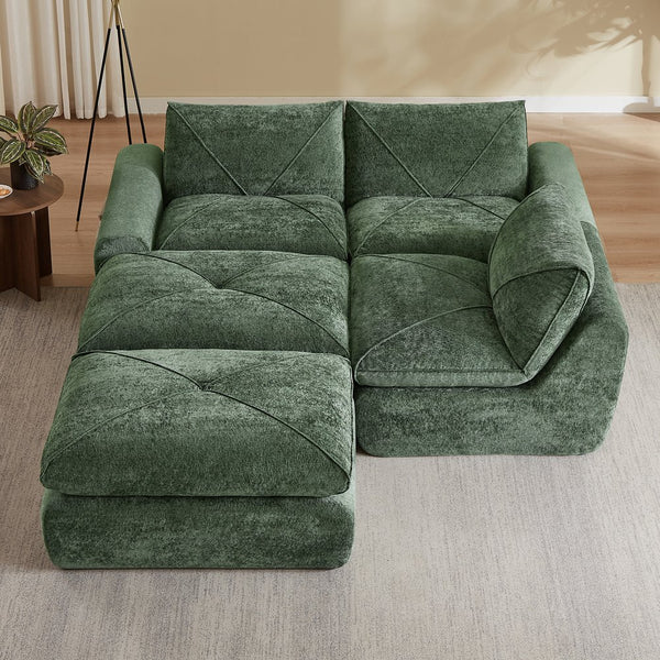 English Elm Modern Chenille Modular Sectional Sofa with Foot Pedals for Living Room Comfort Green W3396S00070