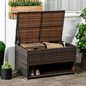 English Elm Outsunny Outdoor Rattan Deck Box With Liner - Stylish Storage For Cushions, Shoes, Pool Toys & More W2225P200517-GIGA