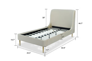 English Elm Twin Velvet Upholstered Bed with Arched Headboard and Sleek Metal Legs for Bedroom Black+Cream B365S00153