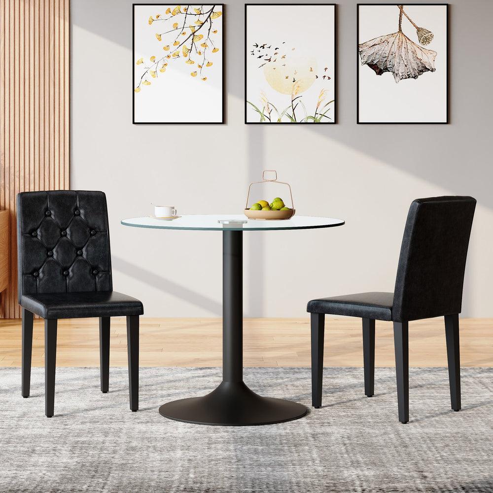 English Elm 4-piece Brown Suede Dining Chair Set with Tufted Back and Walnut Metal Legs Black W1151P361171