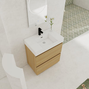 English Elm 30" Bathroom Vanities - Modern Oak Sink Cabinet With Double Drawers, Freestanding And Stylish Design W1972S00008