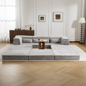 English Elm Compression Modular Sofa Bed, Versatile Light Grey Fleece Couch, No Assembly, 3-Seater & Ottoman W3723S00024