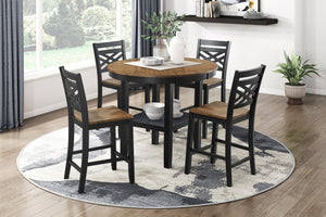 English Elm 5pc Round Counter Height Dining Set Acacia Wood Pedestal Table with Built-in Shelf B011P427921