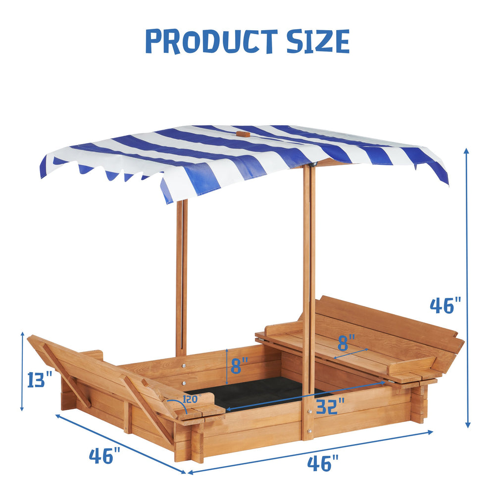 English Elm Kids Cedar Sandbox with Adjustable Canopy Corner Seating Outdoor Backyard Play D720094432