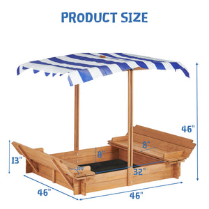 English Elm Kids Cedar Sandbox with Adjustable Canopy Corner Seating Outdoor Backyard Play D720094432