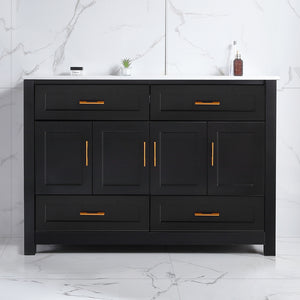 English Elm 48" Matte Black Bathroom Vanity with Ceramic Basin 4 Soft Close Doors and Drawers W3133P281660
