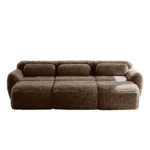 English Elm 3-seater Curved Modular Sectional Plush Upholstered Sofa with Linkable Ottoman for Living Rooms Chocolate W714S01543