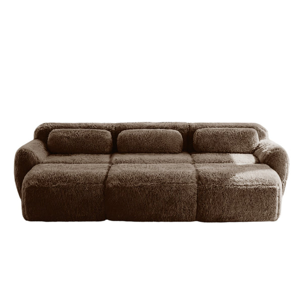 English Elm 3-seater Curved Modular Sectional Plush Upholstered Sofa with Linkable Ottoman for Living Rooms Chocolate W714S01543