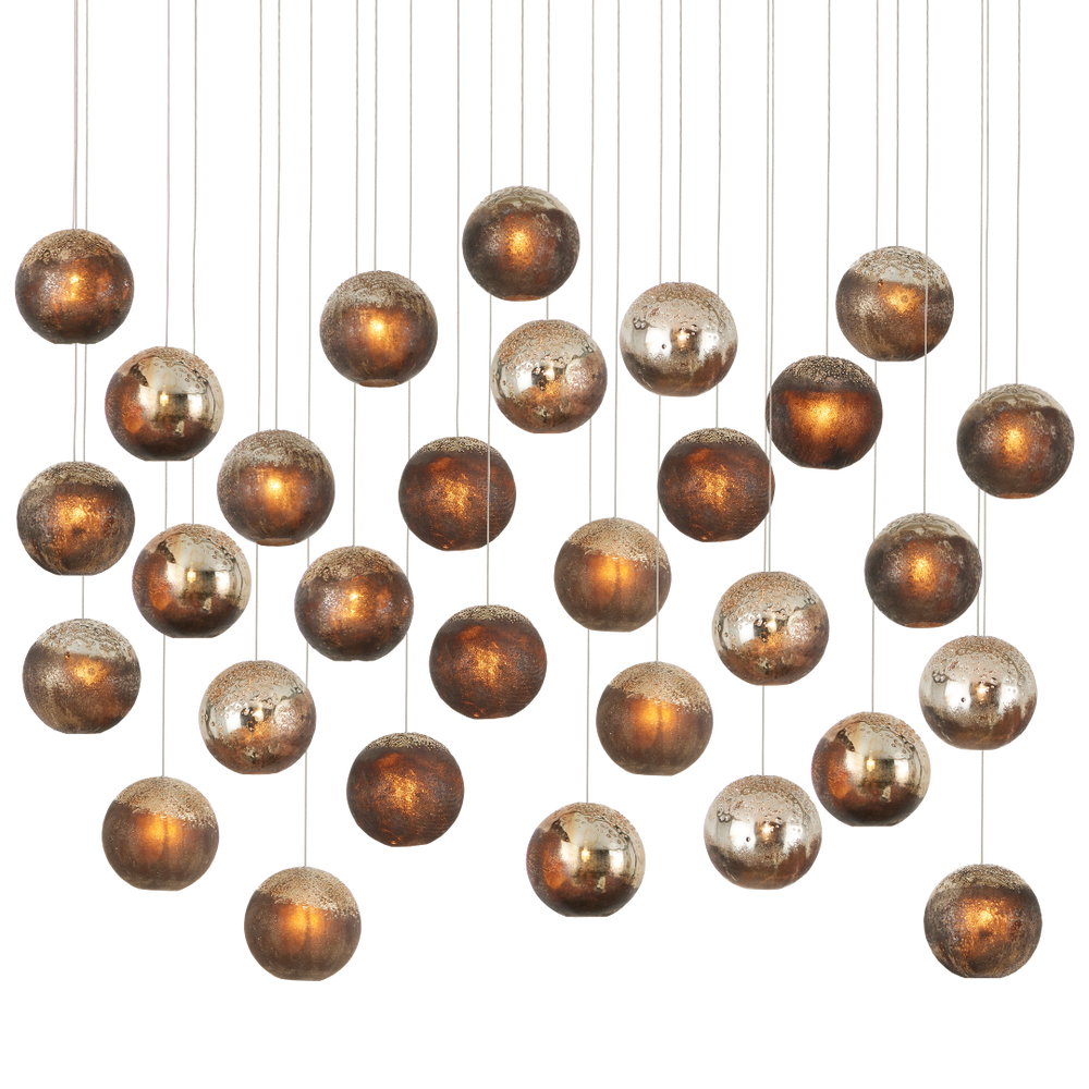 Pathos 30-Light Multi-Drop Pendant - Handcrafted Artistry with Antique Gold, Charcoal & Silver Finish