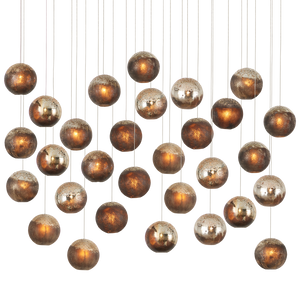 Pathos 30-Light Multi-Drop Pendant - Handcrafted Artistry with Antique Gold, Charcoal & Silver Finish