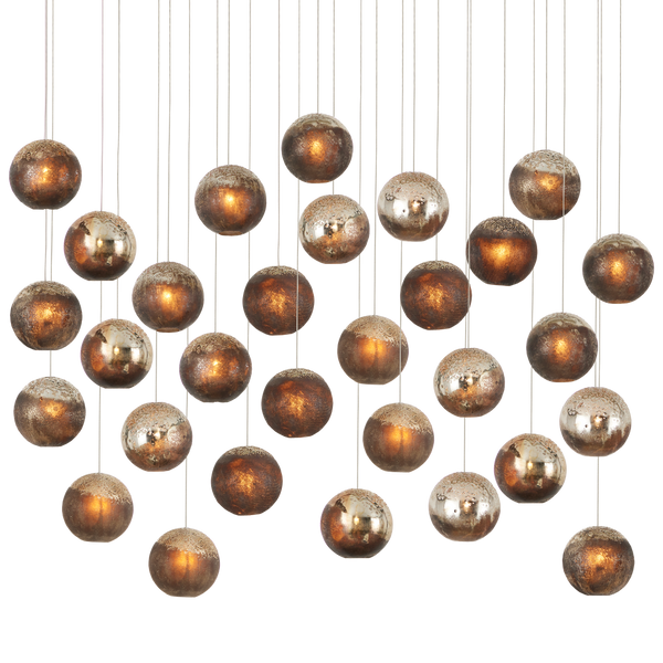 Pathos 30-Light Multi-Drop Pendant - Handcrafted Artistry with Antique Gold, Charcoal & Silver Finish