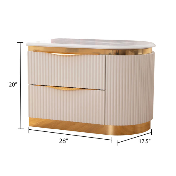 English Elm Laura Gold Detailed Right 2-Drawer Nightstand White with Gold Handles, Solid & Manufactured Wood Luxury B00955978