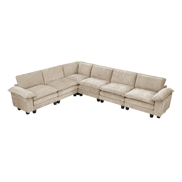 English Elm Modern 6-Piece Modular Sectional Sofa Set In Plush Taupe Chenille - Stylish Comfort For Living Rooms B011S01812