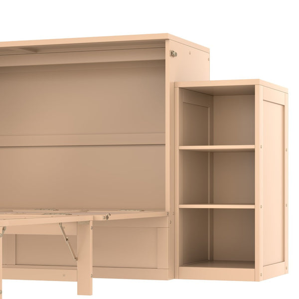 English Elm Queen Murphy Bed With Elegant Golden Finish, Spacious Storage Drawers, And Shelves For Compact Spaces W1580S00258-GIGA